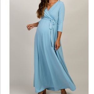 Light Blue Maternity Faux Wrap Dress, Size XL